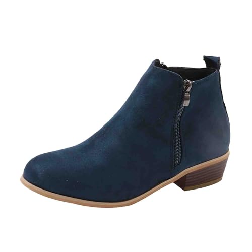 Damen Stiefeletten mit Keilabsatz Stiefel Damen Gefüttert Mit Warmer Sohle Knielang Warm Platform Reißverschluss Freizeitschuhe Schnee Winter Warm Retro Stil, blau, 40 EU von Meaunzyl