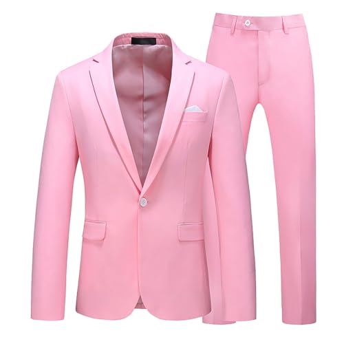 Herren Plus Size 2 Stück Anzug Slim Fit Anzug Wedding Anzug Schneideranzug Ein Knopf Blazer Jacken Klassische Hosen Esszimmer Mode für Hochzeit, Bräutigam, Abschlussball, Smoking, Rosa, 6XL von Meaunzyl