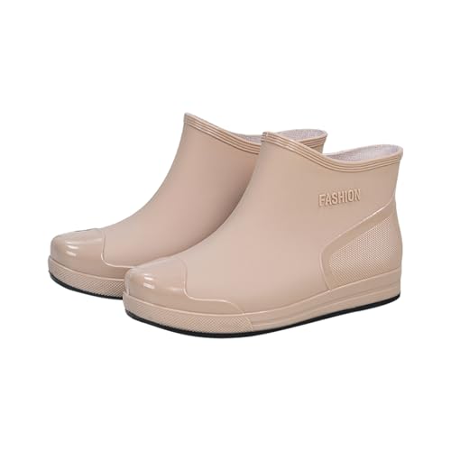 Meaunzyl Regenstiefel Damen Gummistiefel Wasserdicht Stiefeletten Regen Winddicht Kurze Regenstiefel Bequeme Regenschuhe Rain Boots PVC Für Draußen Garten Chelsea, Khaki, 39 EU von Meaunzyl