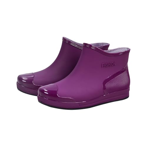 Meaunzyl Regenstiefel Damen Gummistiefel Wasserdicht Stiefeletten Regen Winddicht Kurze Regenstiefel Bequeme Regenschuhe Rain Boots PVC Für Draußen Garten Chelsea, Violetta, 39 EU von Meaunzyl