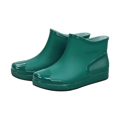 Meaunzyl Regenstiefel Damen Gummistiefel Wasserdicht Stiefeletten Regen Winddicht Kurze Regenstiefel Bequeme Regenschuhe Rain Boots PVC Für Draußen Garten Chelsea, grün, 38 EU von Meaunzyl