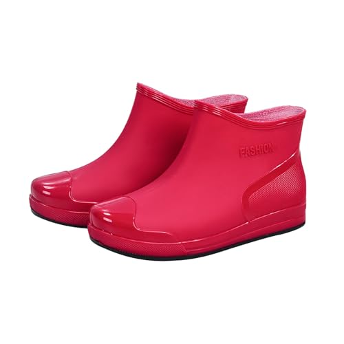 Meaunzyl Regenstiefel Damen Gummistiefel Wasserdicht Stiefeletten Regen Winddicht Kurze Regenstiefel Bequeme Regenschuhe Rain Boots PVC Für Draußen Garten Chelsea, rot, 39 EU von Meaunzyl