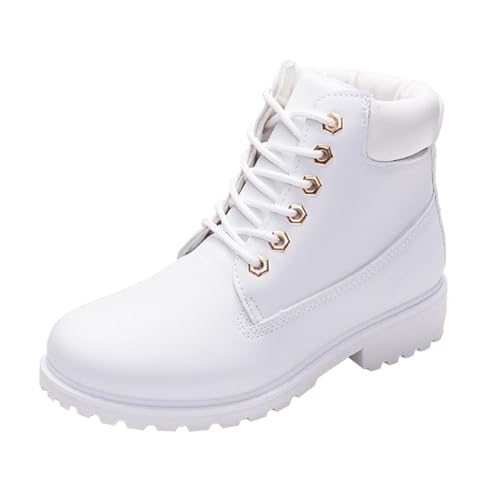 Meaunzyl Winterstiefel Damen Stiefeletten Stiefel Amphibienstiefel Wide Fit Plateau Bequeme Damen Schuhe Platform Zip Freizeit Schnee Winter Warm Retro Stil, Weiß, 40 EU von Meaunzyl