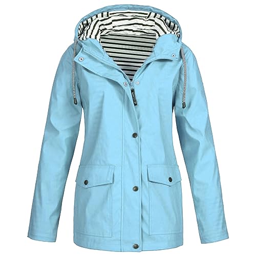 Regenmantel Lange Damen Atmungsaktiv Mit Langen Ärmeln Und Faltbaren Kapuze Damen Trekking Regenjacke Outdoor Trenchcoat Faltbarer Mantel Mit Kapuze Wasserdicht, hellblau, XL Regenmantel Lange Damen Atmungsaktiv Mit Langen Ärmeln Und Faltbaren Kapuze Damen Trekking Regenjacke Outdoor Trenchcoat Faltbarer Mantel Mit Kapuze Wasserdicht, hellblau, XL von Meaunzyl