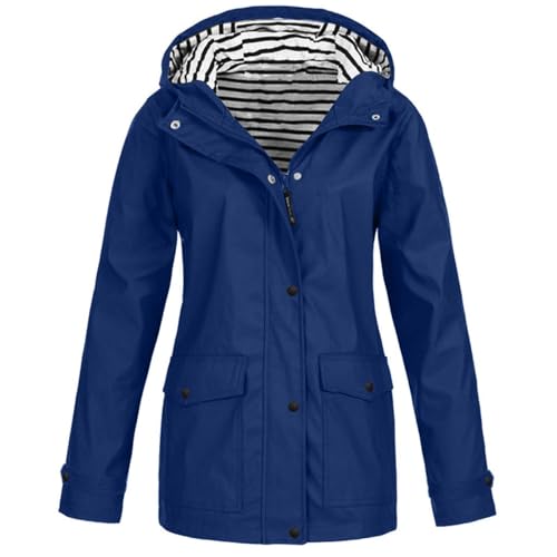 Softshelljacke Wasserdicht Mit Kapuze Leichte Jacke Regenjacke Damen Mit Langen Ärmeln Bekleidung Wasserdicht, Atmungsaktiv, Winddicht, 3 In 1, Funktionsjacke Für Damen, 01 Blau, 50 von Meaunzyl