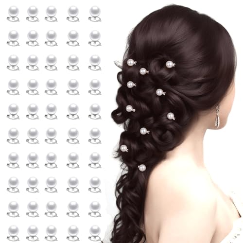 50 Stück Perlen-Haarspangen, Mini-Perlen-Haarnadeln, weiße Clips mit Legierungsbasis, elegante Haarspangen für die tägliche Frisur, Design, Fotoshooting, Bankette, Hochzeit, Party, Damen-Dekoration von Meawaho