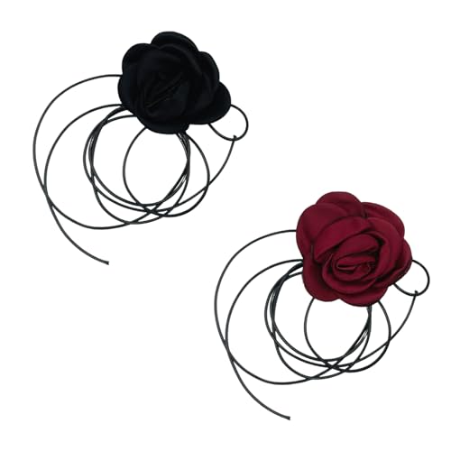 Choker-Halskette mit Rosenblüten, Schwarz und Rot, Samt-Blumen-Halskette, elegantes, verstellbares Schnür-Design, florales Choker-Halsband für tägliche Verabredungen, Fotoshootings, Bankette, Hochzeit von Meawaho