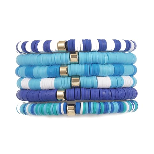Meawaho Heishi Surfer-Armband-Set, bunte Perlen-Armreif-Armbänder für Damen, Erwachsene, Blau, 2, ohne Edelstein Meawaho Heishi Surfer-Armband-Set, bunte Perlen-Armreif-Armbänder für Damen, Erwachsene, Blau, 2, ohne Edelstein von Meawaho