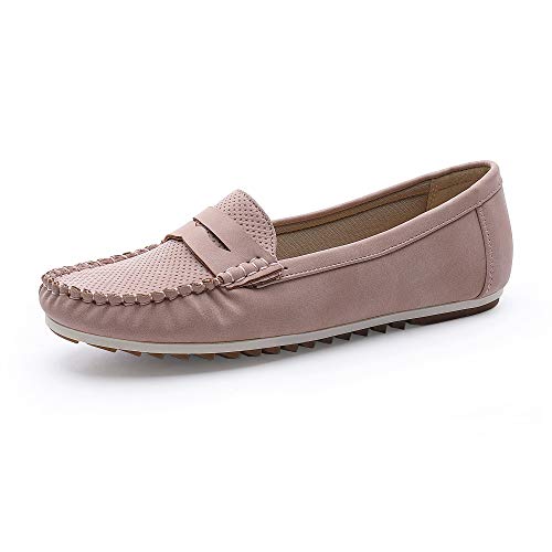 MecKiss Loafers für Damen, bequem, flache Schuhe, zum Reinschlüpfen, Laufschuhe, Bootsschuhe, Mokassins, Freizeitschuhe, Rosa PU, 36.5 EU von MecKiss