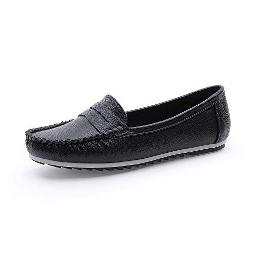 MecKiss Loafers für Damen, bequem, flache Schuhe, zum Reinschlüpfen, Laufschuhe, Bootsschuhe, Mokassins, Freizeitschuhe, Schwarz (Black Pu), 38 EU von MecKiss