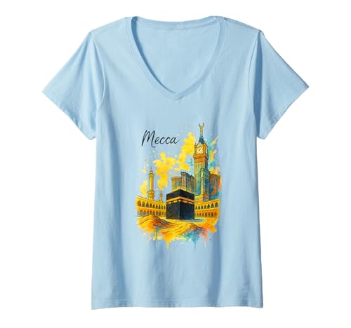 Damen Mekka Makkah Saudi-Arabien Classic Everyday Travel T-Shirt mit V-Ausschnitt Damen Mekka Makkah Saudi-Arabien Classic Everyday Travel T-Shirt mit V-Ausschnitt von Mecca Makkah Saudi Arabia Travel Gifts