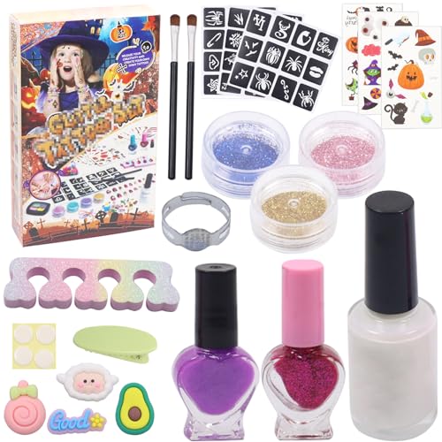 Mecctuck 22tlg Glitzer Tattoo Set Kinder, Temporäre Glitzertattoos für Mädchen, Halloween Make-up Set mit Schablonen Klebstoffen Ringe Haarspangen Tattoo-Aufkleber Pinsel für Mädchen ab 3 Jahren von Mecctuck