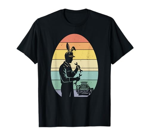 Retro Mechaniker Osterei Ostern Tag Mechaniker Damen Herren T-Shirt von Mechanic Lovers Easter Day Outfits for Boy Girl