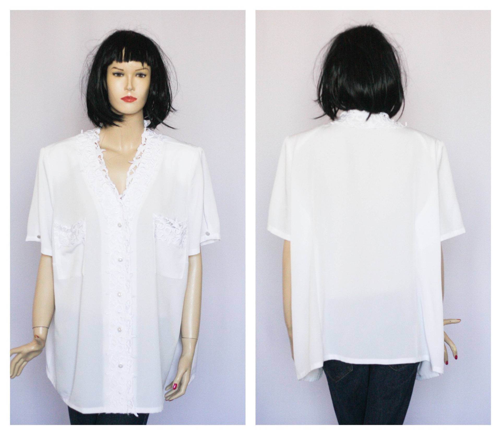 90Er Bluse Weiß 3x Größe Plus Vintage Oversized Loose Beschönigt Formal Damen Shirt Button Up von MechanicalOrange