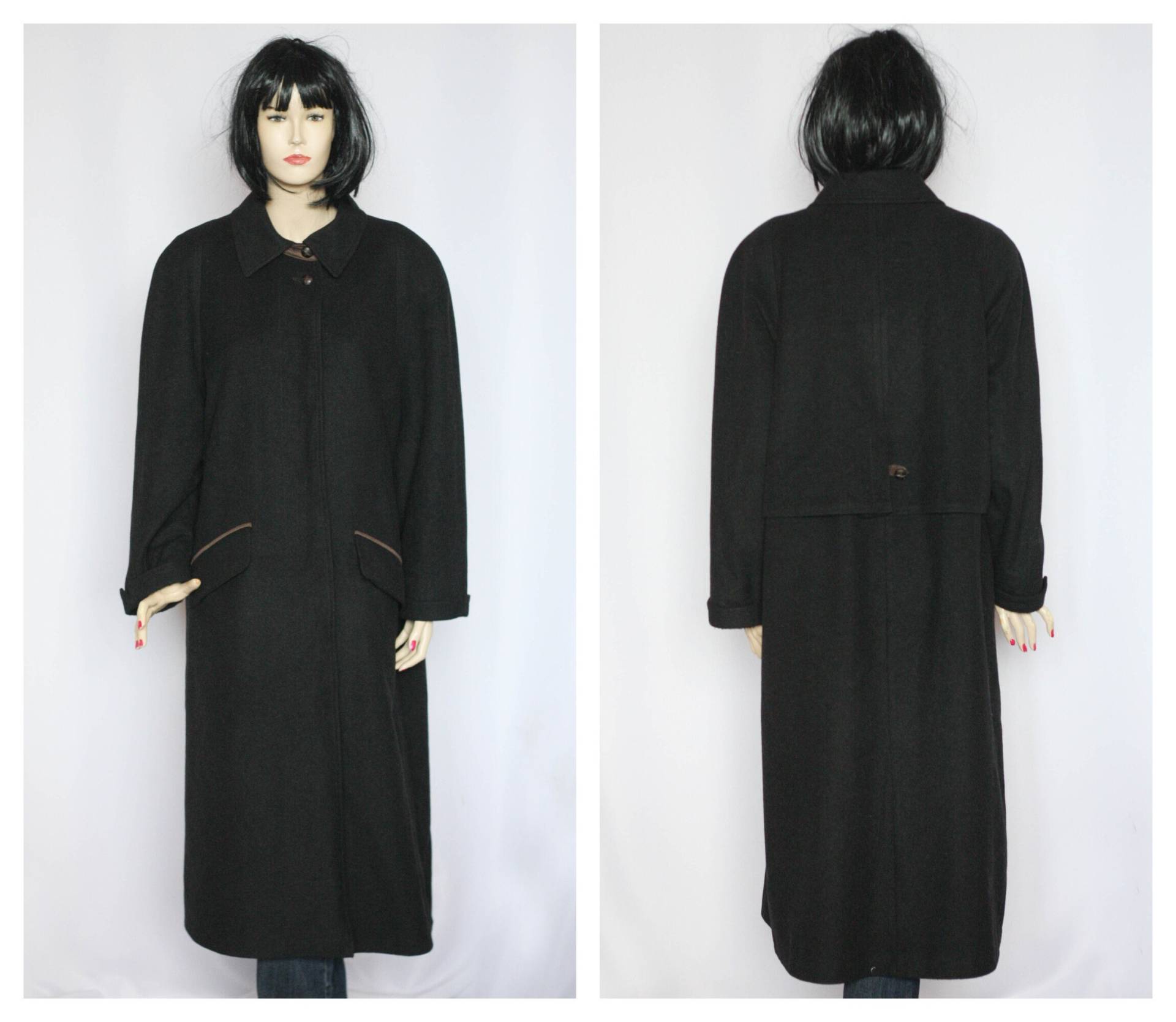 Alpaka Wolle Vintage Mantel Wintermantel Langer Warmer Retro Damen Overcoat Outwear Schwarz Wollmantel Gothic von MechanicalOrange