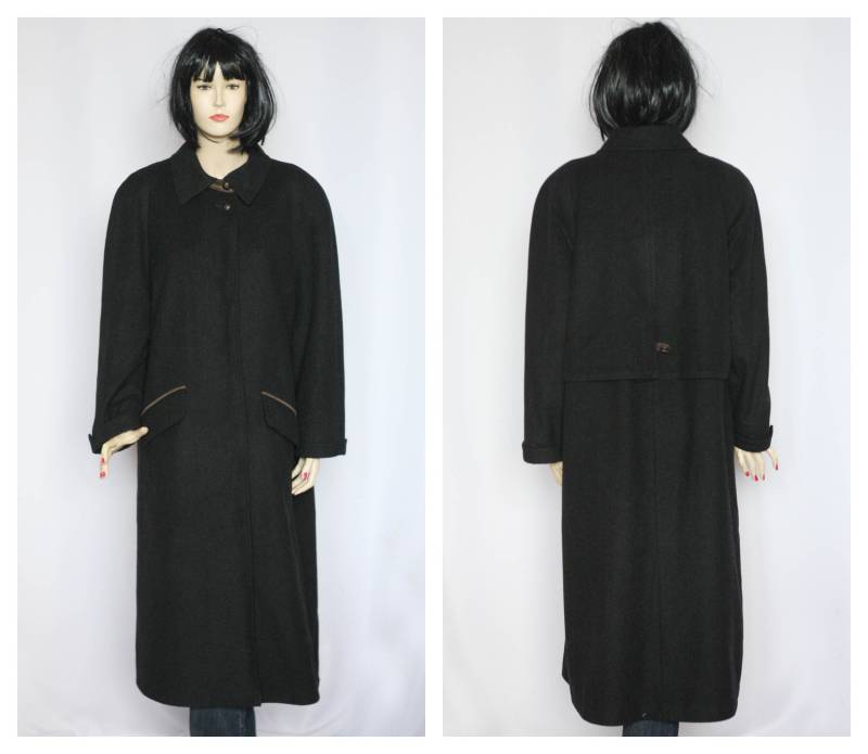 Alpaka Wolle Vintage Mantel Wintermantel Langer Warmer Retro Damen Overcoat Outwear Schwarz Wollmantel Gothic von MechanicalOrange