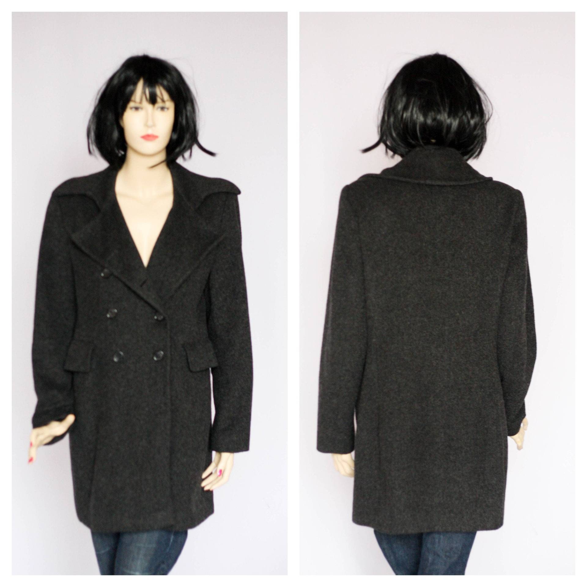 Alpaka Wolle Vintage Mantel Wintermantel Mohair Warmer Retro Frauen Overcoat Outwear Schwarze Doppelbrust von MechanicalOrange