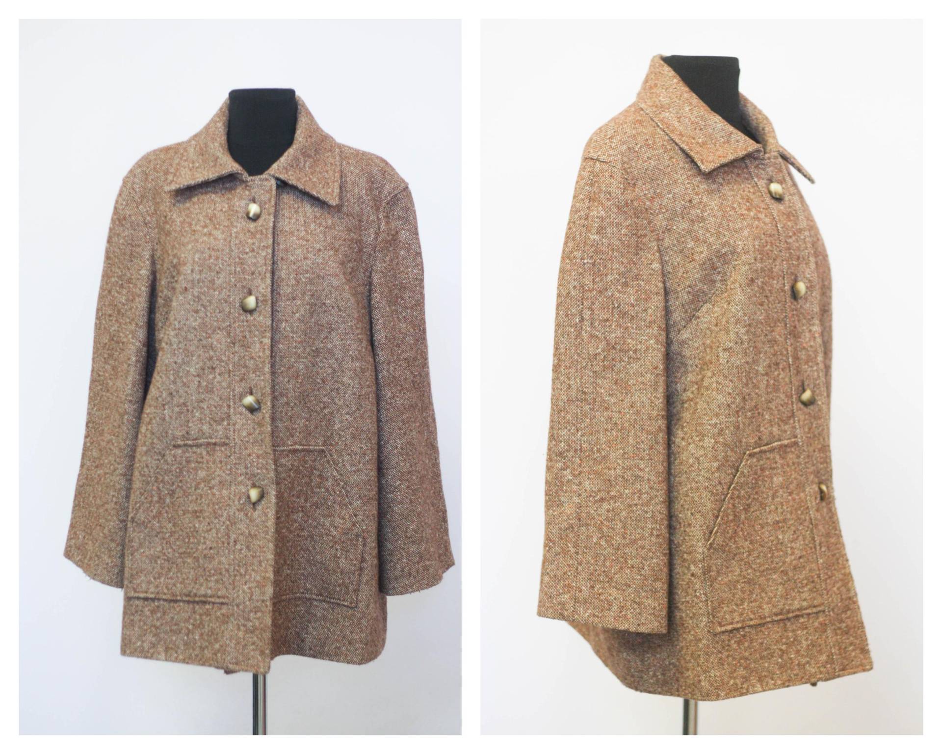 Braune Wolle Vintage Mantel Wintermantel Warmer Retro Frauen Overcoat Outwear Midi Lockerer von MechanicalOrange