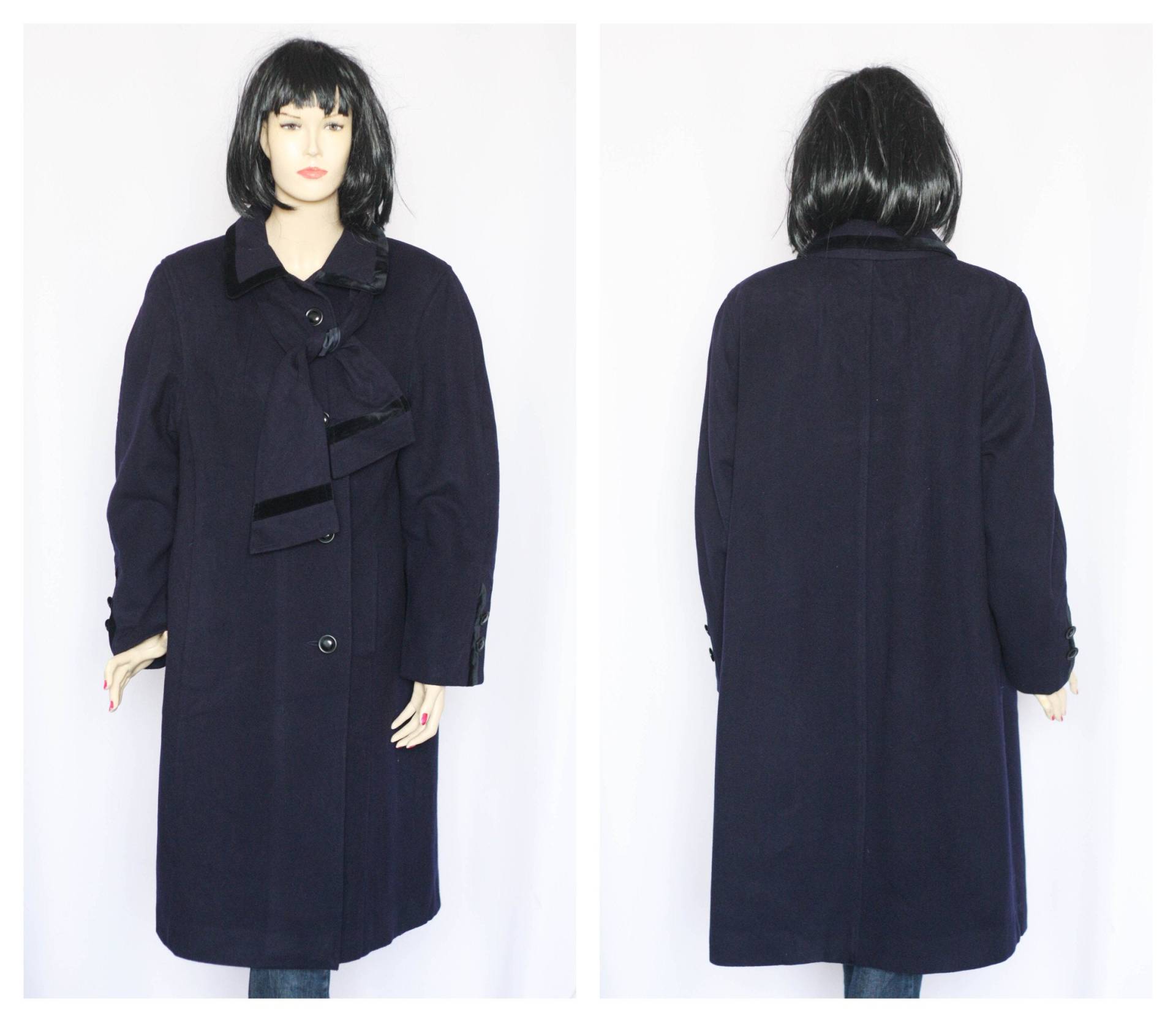 Dunkelblaue Wolle Vintage Mantel Wintermantel Filzmantel Warmer Retro Frauen Overcoat Outwear Kaschmir-Mantel Langer von MechanicalOrange