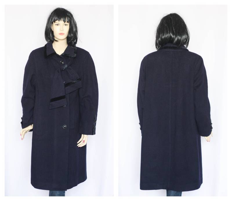 Dunkelblaue Wolle Vintage Mantel Wintermantel Filzmantel Warmer Retro Frauen Overcoat Outwear Kaschmir-Mantel Langer von MechanicalOrange