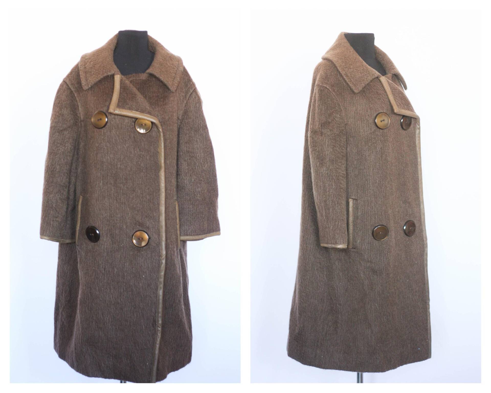 Dunkelbraune Alpaka Wolle Vintage Mantel Wintermantel Filzmantel Warmer Retro Frauen Outwear Langer von MechanicalOrange