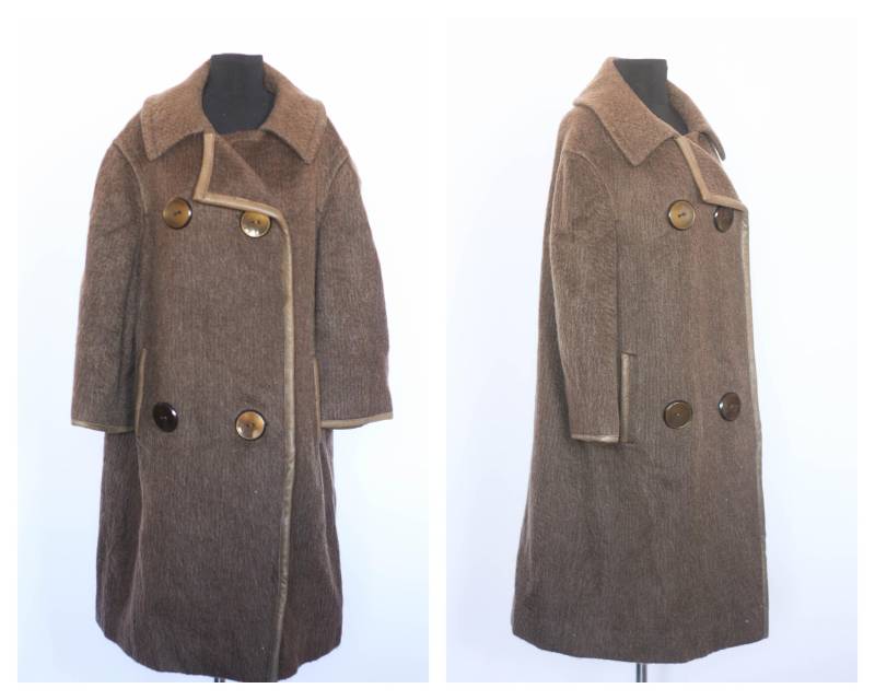 Dunkelbraune Alpaka Wolle Vintage Mantel Wintermantel Filzmantel Warmer Retro Frauen Outwear Langer von MechanicalOrange
