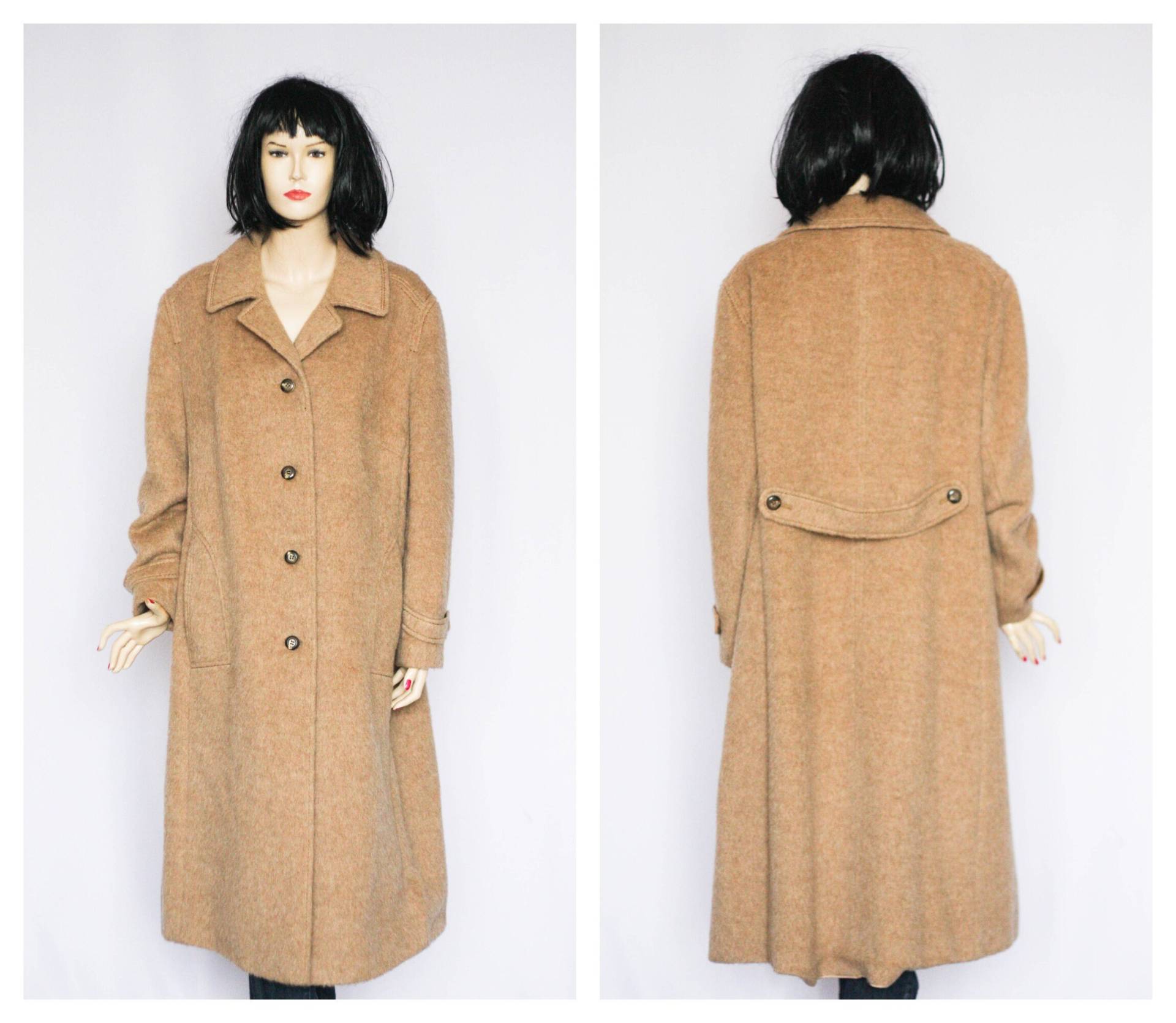 Echter Wollmantel Brauner Mantel Wintermantel Warmer Retro Langer Damen Overcoat Outwear Eleganter von MechanicalOrange
