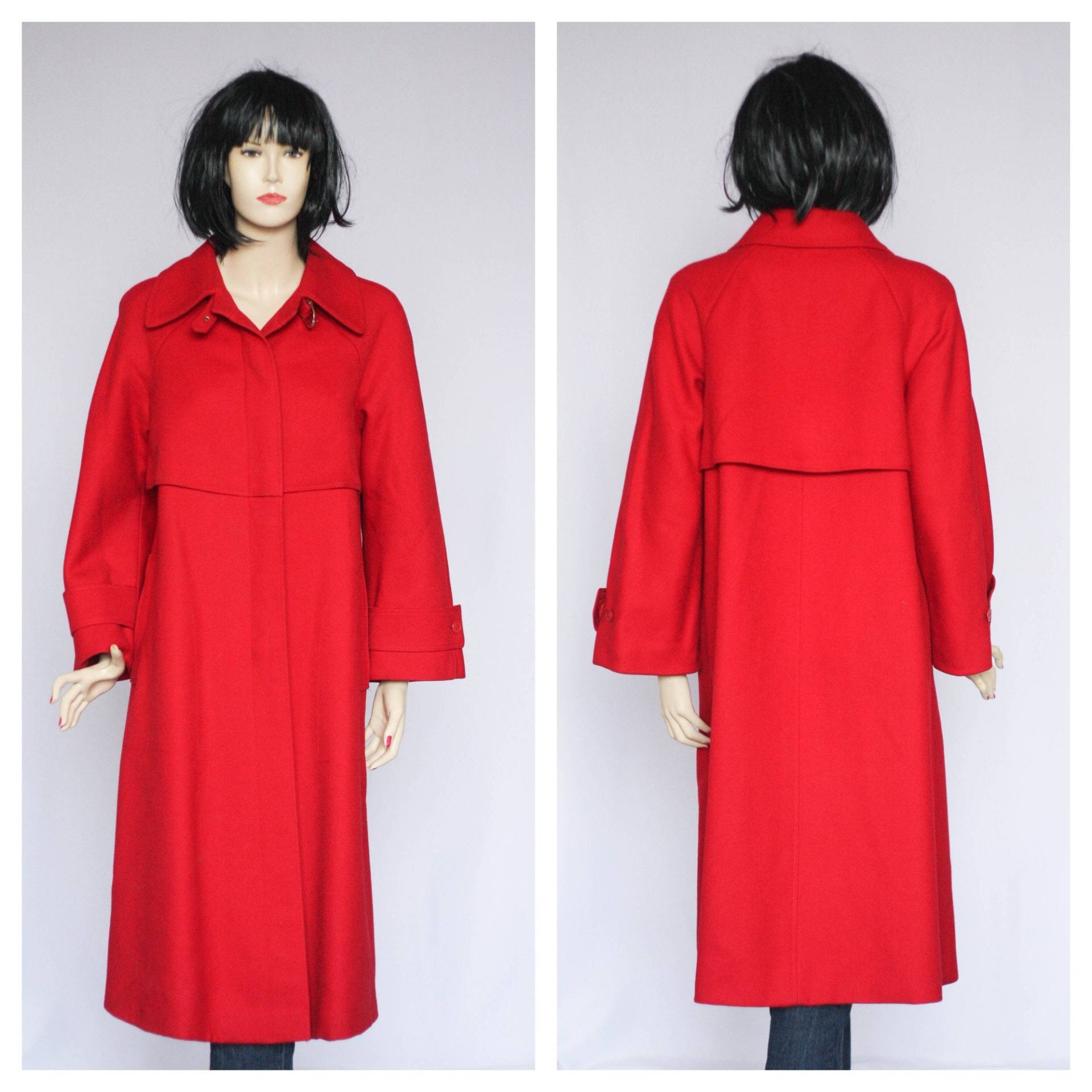 Eleganter Wollmantel Roter Mantel Vintage Wintermantel Langer Warmer Retro Damen Overcoat Outwear von MechanicalOrange