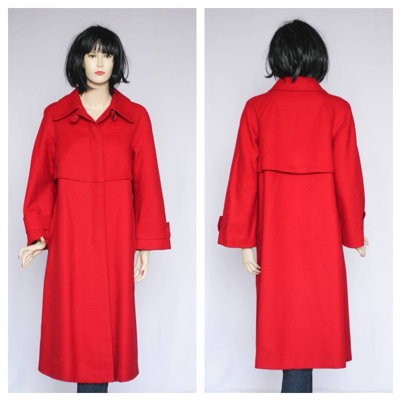 Eleganter Wollmantel Roter Mantel Vintage Wintermantel Langer Warmer Retro Damen Overcoat Outwear von MechanicalOrange