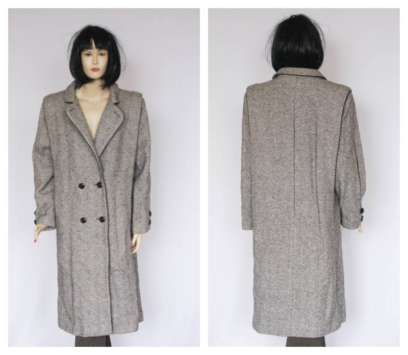 Eleganter Zweireihiger Wollmantel Grauer Mantel Vintage Wintermantel Warmer Retro Damen Overcoat Outwear Lockerer von MechanicalOrange