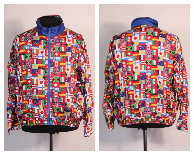 Flaggen Jacke Sportjacke Damen Windjacke Vintage 90Er Jahre Kleidung Retro Regenmantel Freizeitjacke Mode von MechanicalOrange