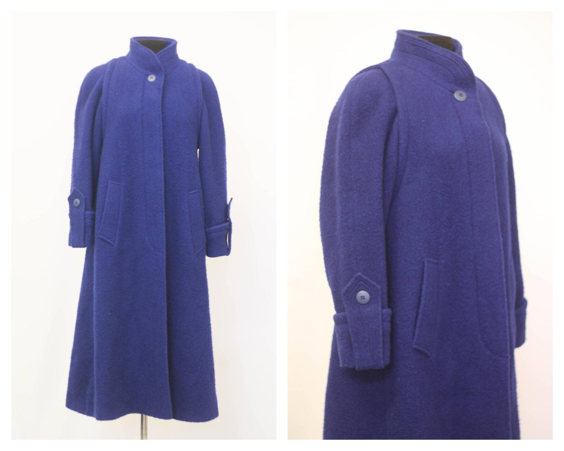 Kobaltblau Wolle Vintage Mantel Wintermantel Filzmantel Warmer Retro Damen Overcoat Outwear Größe Small Langer Trench von MechanicalOrange