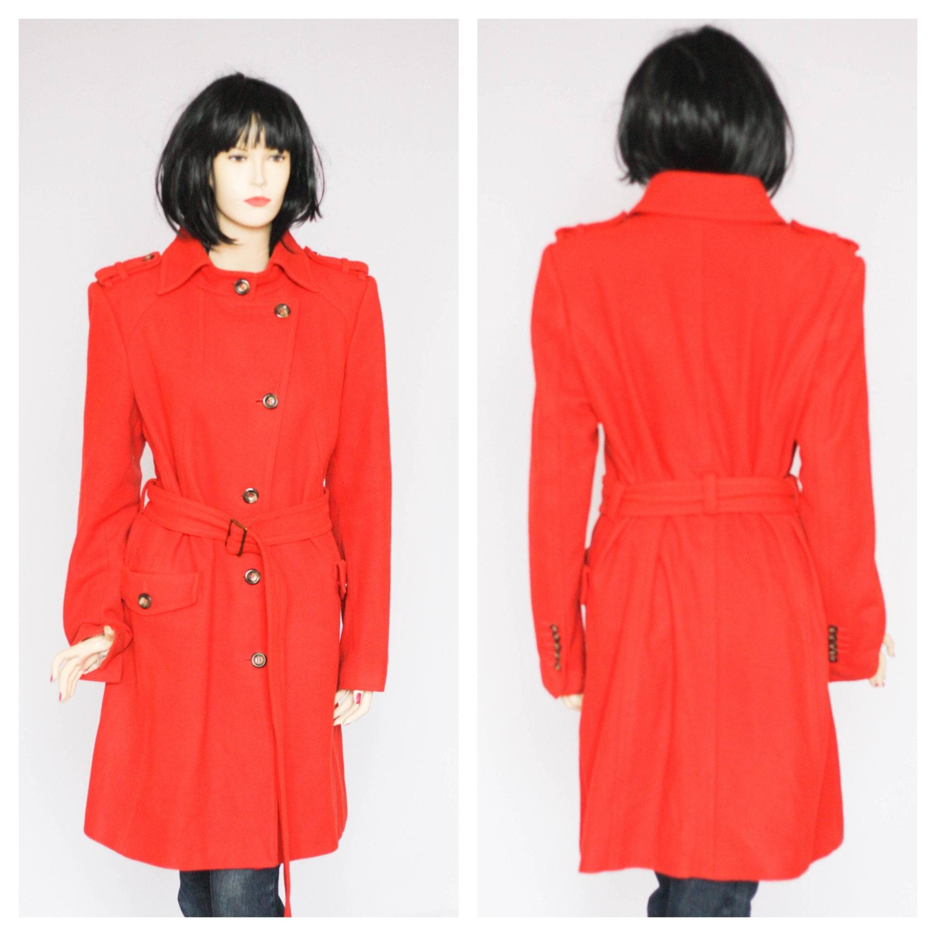 Vintage Lammwollmantel Wintermantel Langer Wollmantel Retro Mantel Damen Overcoat Outwear Roter Kaschmir-Mantel von MechanicalOrange