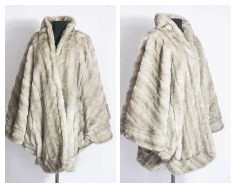 Kunstpelz Cape Made in France Umhang Mantel Warmer Wintermantel Damen Grauer Poncho Eleganter Oversized One Size von MechanicalOrange
