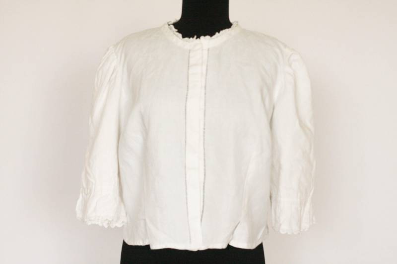 Leinenbluse Crop-Bluse Sekretärsbluse Bestickte Bluse Weiße Weißes Hemd Leinen-Top Damenbluse Lockere Büro-Bluse von MechanicalOrange