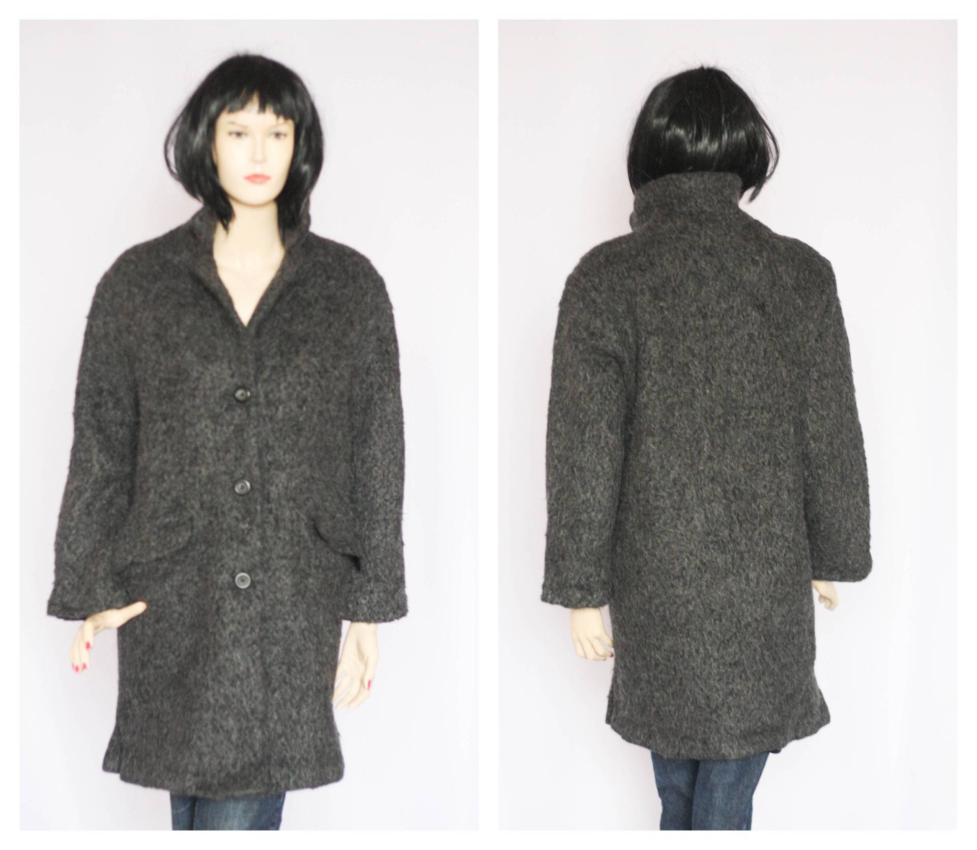 Mohair Alpaka Mantel Graue Wolle Vintage Wintermantel Warmer Retro Damenmantel Overcoat Outwear Winterbekleidung von MechanicalOrange