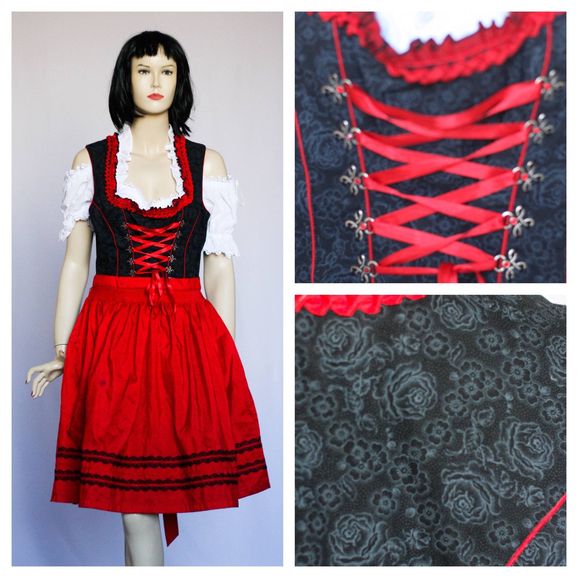 Oktoberfest Kleid Vintage Rot Volkskleid Schwarzes Dirndlkleid Österreich Alpenkleid Größe Kleine Damen Oktoberfest Kleid Vintage Rot Volkskleid Schwarzes Dirndlkleid Österreich Alpenkleid Größe Kleine Damen von MechanicalOrange