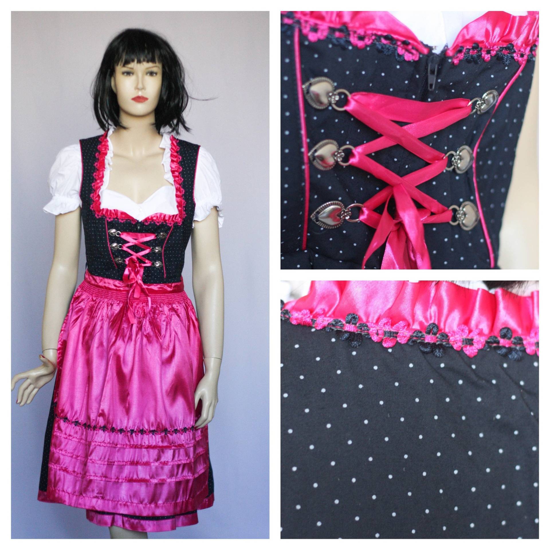 Vintage Dirndl Kleid Schwarz Pink Bayern Deutsches Österreich Polka Dot Gepunktetes Brokat Oktoberfest Vintage Dirndl Kleid Schwarz Pink Bayern Deutsches Österreich Polka Dot Gepunktetes Brokat Oktoberfest von MechanicalOrange