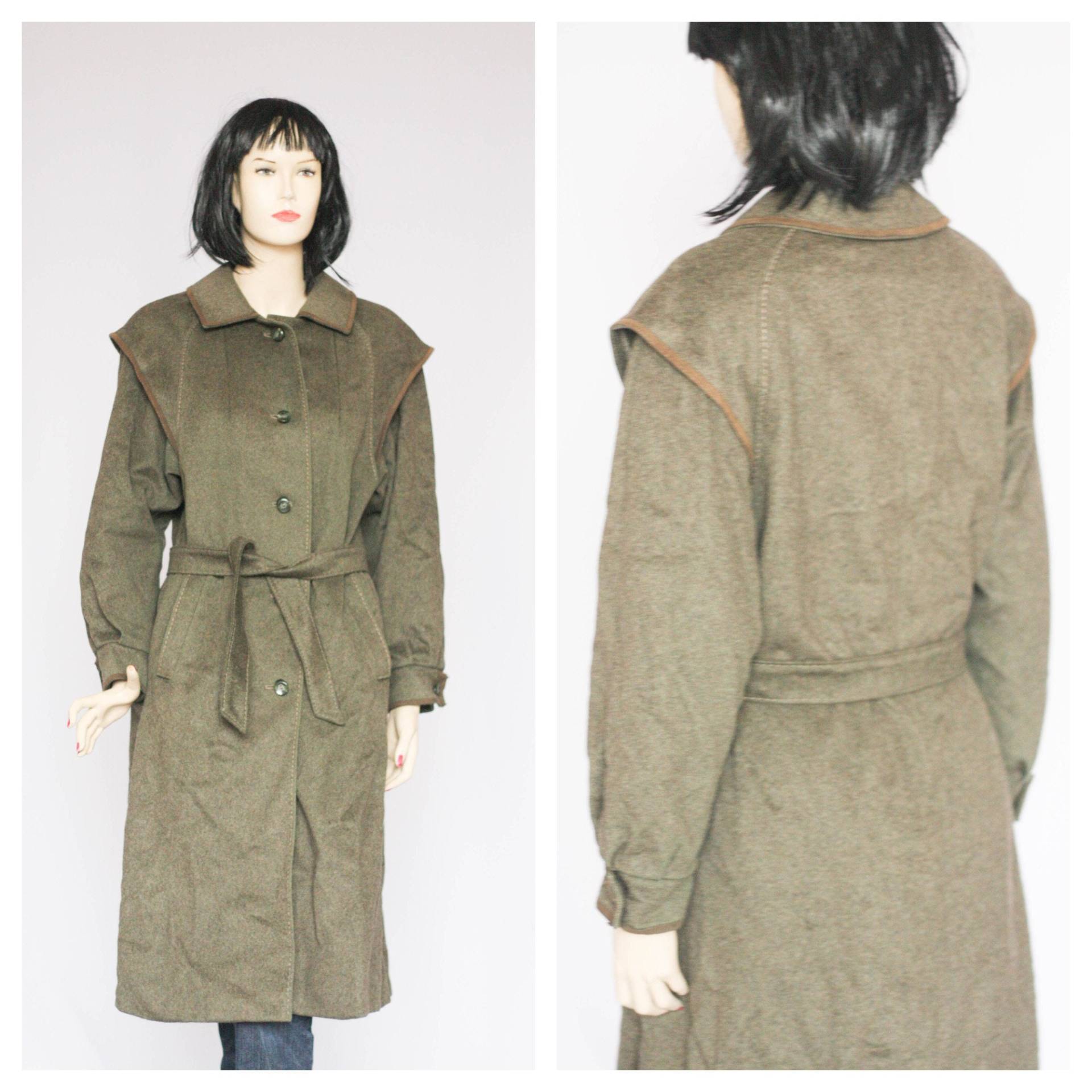 Wolle Vintage Mantel Wollmantel Khaki Wintermantel Warmer Retro Langer Grüner Trench Damen Outwear Elegant von MechanicalOrange