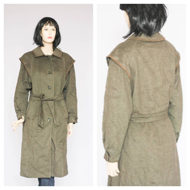 Wolle Vintage Mantel Wollmantel Khaki Wintermantel Warmer Retro Langer Grüner Trench Damen Outwear Elegant von MechanicalOrange