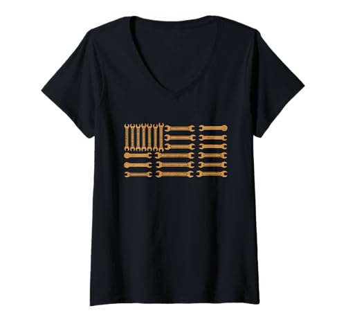Damen Mechaniker Tshirt Patriotic USA American Flag Amerikaner T-Shirt mit V-Ausschnitt Damen Mechaniker Tshirt Patriotic USA American Flag Amerikaner T-Shirt mit V-Ausschnitt von Mechaniker TShirt Patriotic USA American Flag