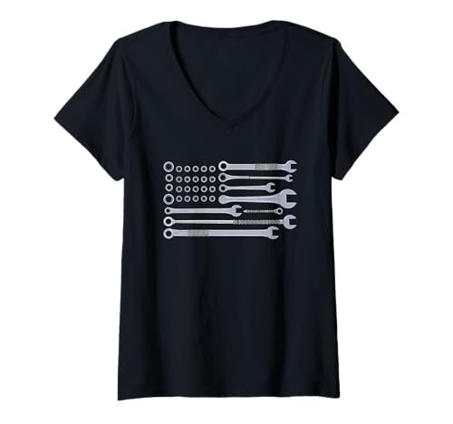 Damen Mechaniker Tshirt Patriotic USA American Flag Amerikaner T-Shirt mit V-Ausschnitt Damen Mechaniker Tshirt Patriotic USA American Flag Amerikaner T-Shirt mit V-Ausschnitt von Mechaniker TShirt Patriotic USA American Flag