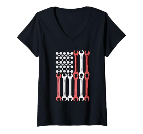 Damen Mechaniker Tshirt Patriotic USA American Flag Amerikaner T-Shirt mit V-Ausschnitt Damen Mechaniker Tshirt Patriotic USA American Flag Amerikaner T-Shirt mit V-Ausschnitt von Mechaniker TShirt Patriotic USA American Flag