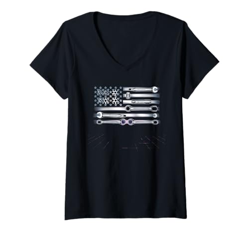 Damen Mechaniker Tshirt Patriotic USA American Flag Amerikaner T-Shirt mit V-Ausschnitt Damen Mechaniker Tshirt Patriotic USA American Flag Amerikaner T-Shirt mit V-Ausschnitt von Mechaniker TShirt Patriotic USA American Flag