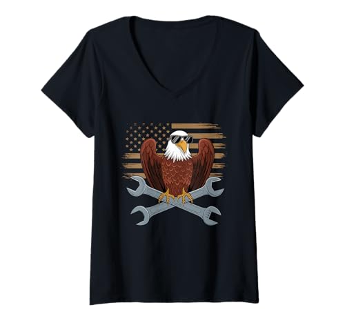 Damen Mechaniker Tshirt Patriotic USA American Flag Amerikaner T-Shirt mit V-Ausschnitt Damen Mechaniker Tshirt Patriotic USA American Flag Amerikaner T-Shirt mit V-Ausschnitt von Mechaniker TShirt Patriotic USA American Flag