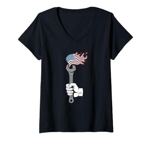 Damen Mechaniker Tshirt Patriotic USA American Flag Amerikaner T-Shirt mit V-Ausschnitt Damen Mechaniker Tshirt Patriotic USA American Flag Amerikaner T-Shirt mit V-Ausschnitt von Mechaniker TShirt Patriotic USA American Flag