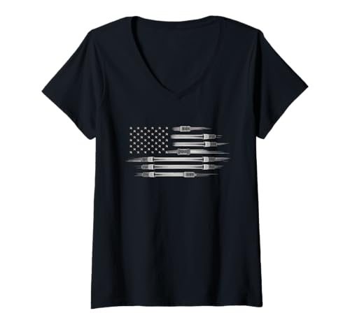 Damen Mechaniker Tshirt Patriotic USA American Flag Amerikaner T-Shirt mit V-Ausschnitt Damen Mechaniker Tshirt Patriotic USA American Flag Amerikaner T-Shirt mit V-Ausschnitt von Mechaniker TShirt Patriotic USA American Flag