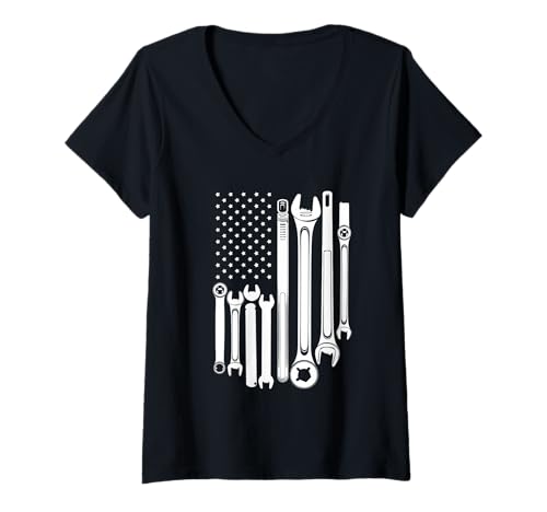 Damen Mechaniker Tshirt Patriotic USA American Flag Amerikaner T-Shirt mit V-Ausschnitt Damen Mechaniker Tshirt Patriotic USA American Flag Amerikaner T-Shirt mit V-Ausschnitt von Mechaniker TShirt Patriotic USA American Flag