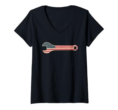 Damen Mechaniker Tshirt Patriotic USA American Flag Amerikaner T-Shirt mit V-Ausschnitt von Mechaniker TShirt Patriotic USA American Flag