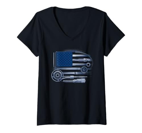 Damen Mechaniker Tshirt Patriotic USA American Flag Amerikaner T-Shirt mit V-Ausschnitt Damen Mechaniker Tshirt Patriotic USA American Flag Amerikaner T-Shirt mit V-Ausschnitt von Mechaniker TShirt Patriotic USA American Flag